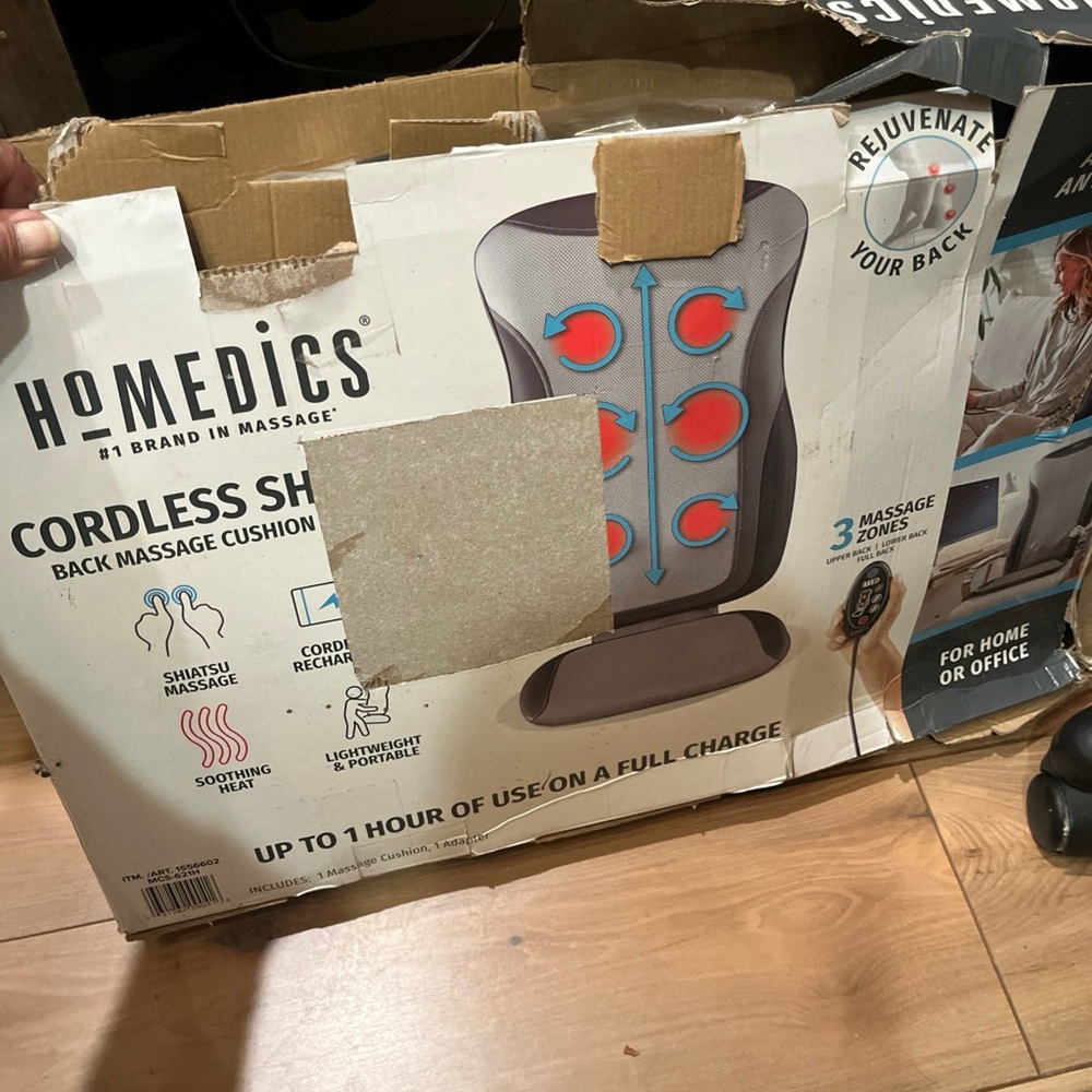 Homedics Cordless Shiatsu Back Massage Cushion - Gray and Red
